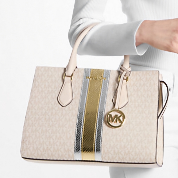 #790 MK Signature Logo and Metallic Satchel - Picture 3 of 4